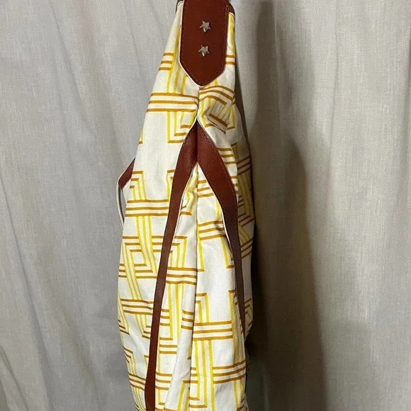 LeSportsac Yellow, White & Brown Nylon Hobo Bag With Faux Leather Trim, Rare - Picture 5 of 12